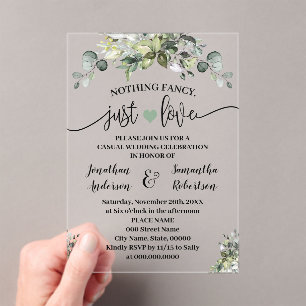 Greenery Nothing Fancy Just Love Elopement Acrylic Invitations