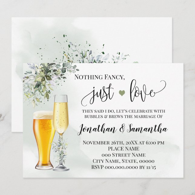 Greenery Nothing Fancy Just Love Elopement Invite (Front/Back)