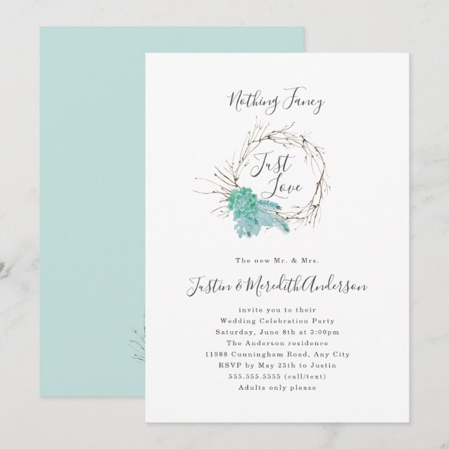 Greenery Nothing Fancy Just Love reception only Invitation (Front/Back)