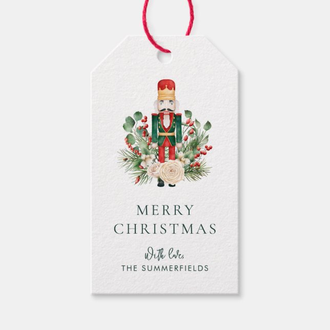 Greenery Nutcracker Christmas Personalized Gift Tags (Front)