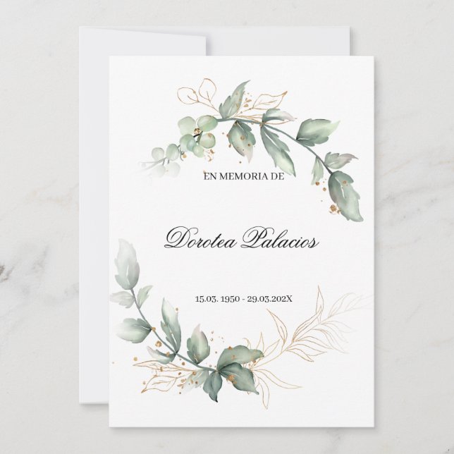 Greenery obituary spanish invitation  (Front)