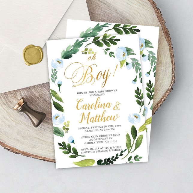 Greenery Oh Boy Baby Shower Invitation Gold (Creator Uploaded)