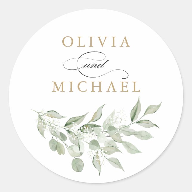 Greenery Olive Branch Baby's Breath Envelope Classic Round Sticker (Front)