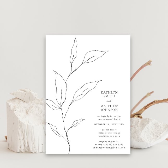 Greenery Olive Leaf Branch Simple Rehearsal Lunch Invitation (Creator Uploaded)