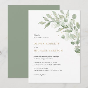 Greenery Olive Leave Branch Baby's Breath Wedding Invitation