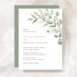 Greenery Olive Leave Branch Baby's Breath Wedding Invitation