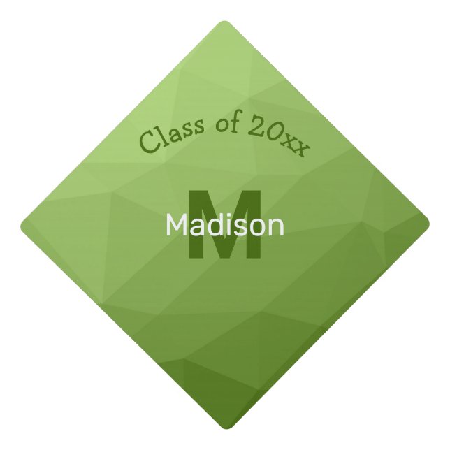 Greenery ombre gradient geometric mesh Monogram Graduation Cap Topper (Front)