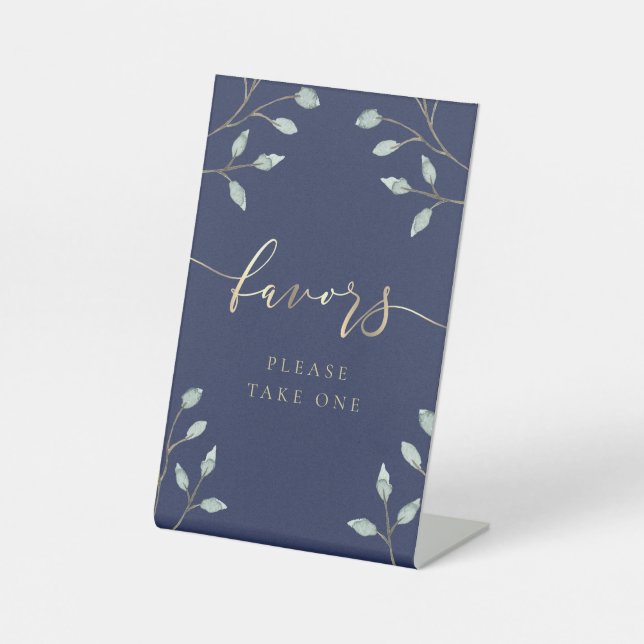 greenery on blue favours pedestal sign (Front)