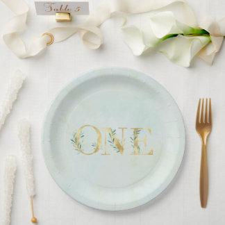 Greenery ONE first birthday party plates! Paper Pl Paper Plate