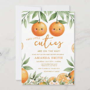 Greenery Orange Two little cutie are on the way  Invitation