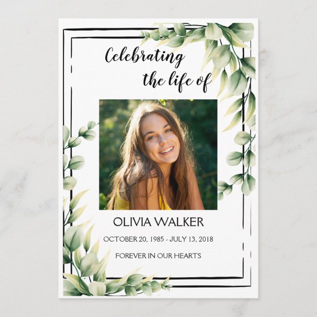 Greenery Order of Service Life Celebration Program (Front)