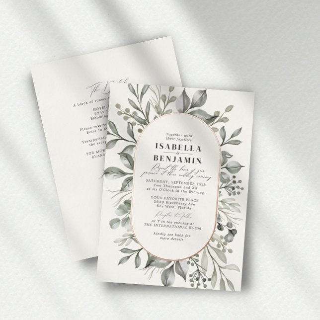 Greenery Oval Ivory RSVP QR Code Wedding Rose Gold (Creator Uploaded)