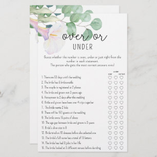 Greenery - Over or Under bridal shower game