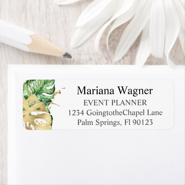 Greenery Palm Leaves Gold on White Business (Insitu)