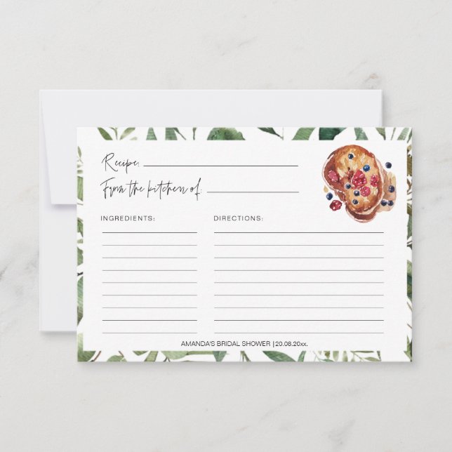 Greenery Pancake Pastry Bridal Shower Recipe Cards (Front)