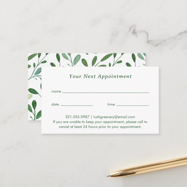 Greenery Pattern Modern Appointment Card (Front/Back In Situ)