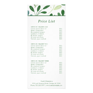 Greenery Pattern Modern Price List Rack Card