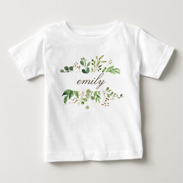 Greenery Personalized Name Baby T-Shirt (Front)