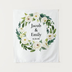 Greenery Personalized Wedding Photo Booth Backdrop Tapestry