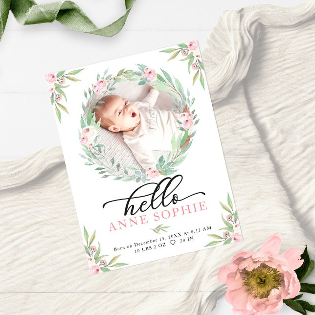 Greenery Photo Birth Announcement & Thank You Card (Creator Uploaded)