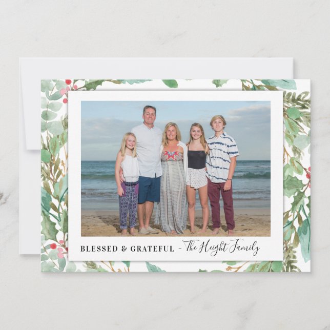 Greenery Photo Holiday Card (Front)