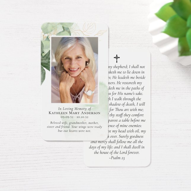 Greenery Photo Memorial Prayer Card (Desk)