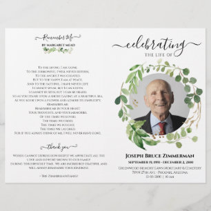 Greenery Photo Memorial Service Funeral Program