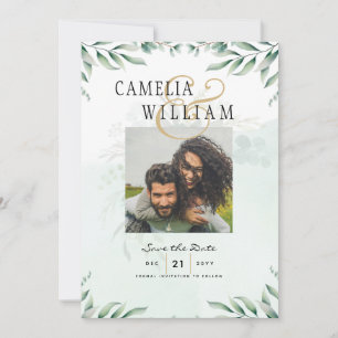 Greenery PHOTO SAVE THE DATES Eucalyptus BUDGET Invitation