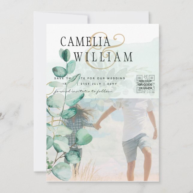 Greenery PHOTO WEDDING INVITATION Eucalyptus  (Front)