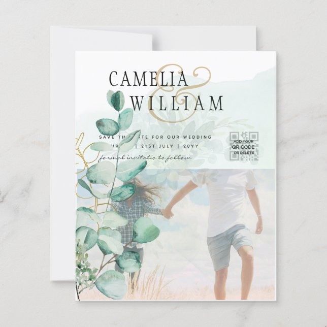 Greenery PHOTO WEDDING INVITATION Eucalyptus  (Front)