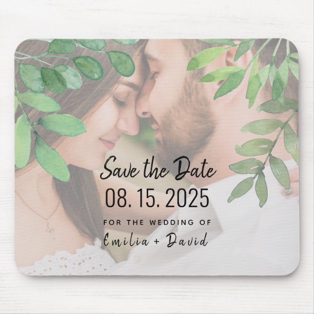 Greenery Photo Wedding Save The Date Mouse Pad (Front)