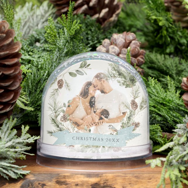 Greenery & Pine Cone Wreath Photo Snowglobe (Winter)