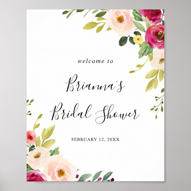 Greenery Pink Blush Bridal Shower Welcome Poster (Front)