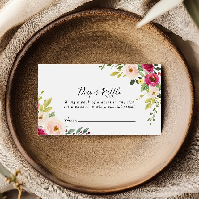 Greenery Pink Blush Floral Diaper Raffle Ticket Enclosure Card (Creator Uploaded)