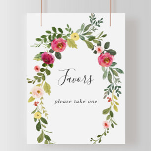 Greenery Pink Blush Floral Favours Sign