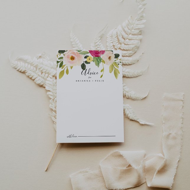 Greenery Pink Blush Floral Wedding Advice Card (Creator Uploaded)