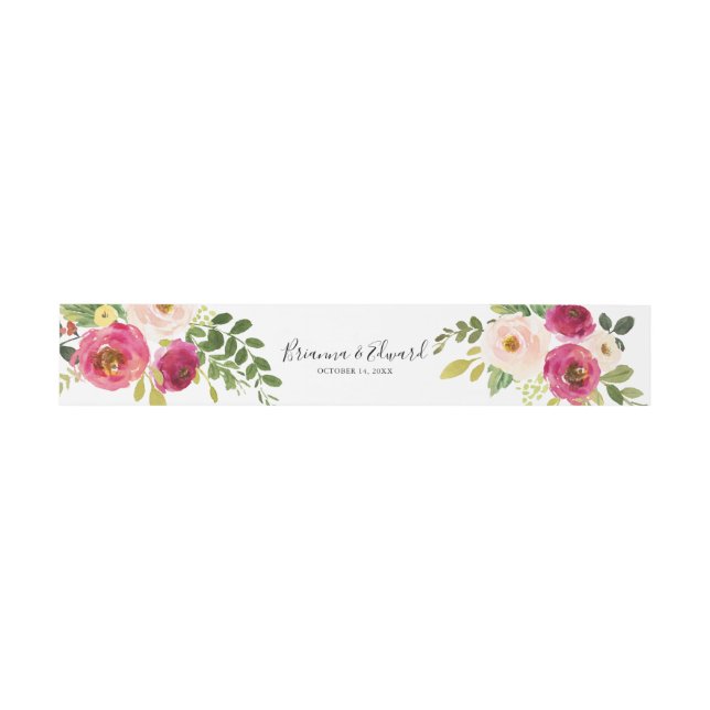 Greenery Pink Blush Floral Wedding Invitation Invitation Belly Band (Flat)