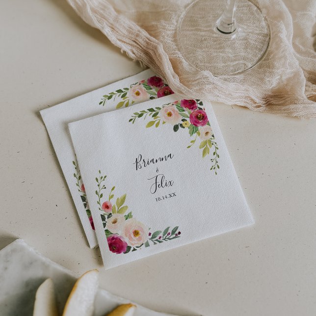 Greenery Pink Blush Floral Wedding Napkin (Creator Uploaded)