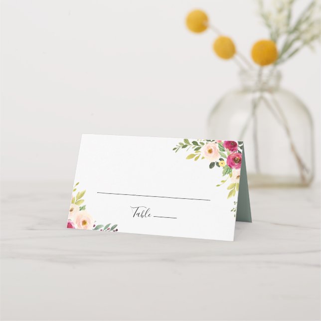 Greenery Pink Blush Floral Wedding Place Card (Front)