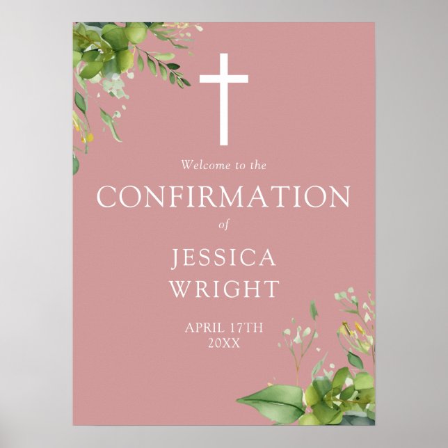 Greenery Pink Confirmation Welcome Sign (Front)
