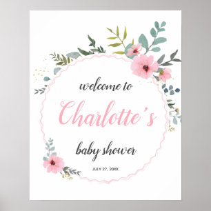 Greenery Pink Eucalyptus Baby Shower Welcome Sign