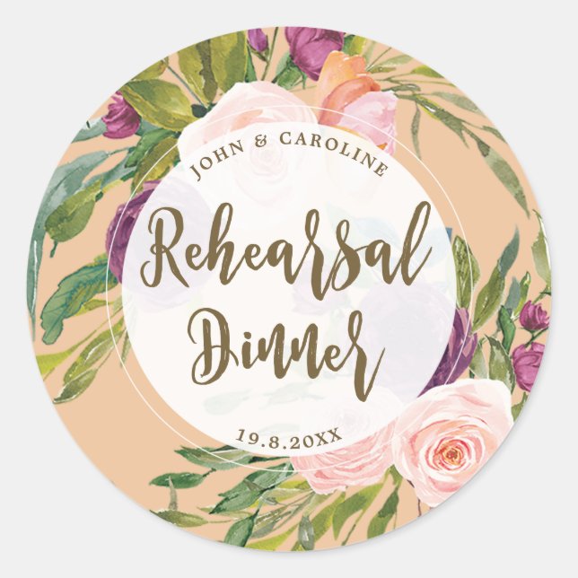 greenery pink floral rehearsal dinner sticker (Front)