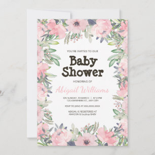 Greenery Pink Flower Baby Shower Invitation