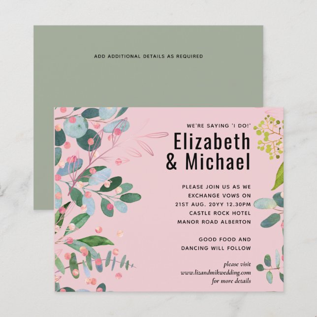 Greenery Pink Modern Wedding (Front/Back)
