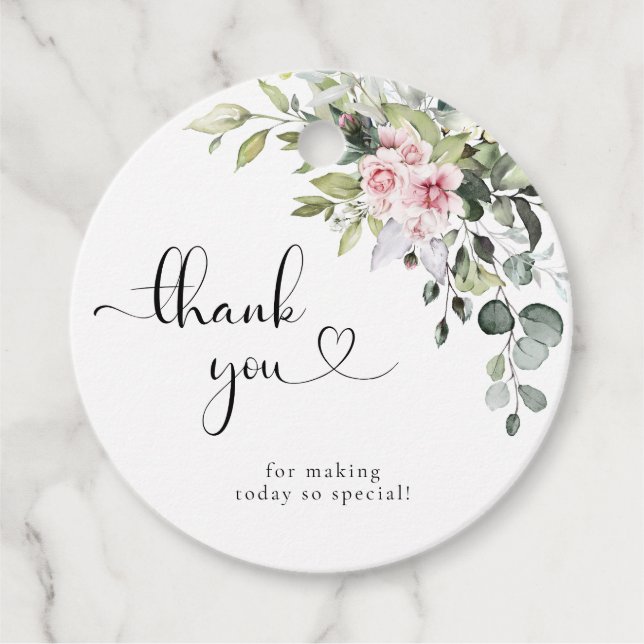 Greenery Pink Rose Baby Shower Gift Tag (Front)