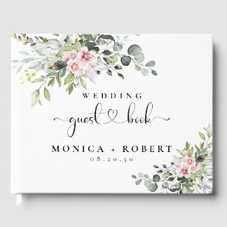 Greenery Pink Rose Wedding Guest Book