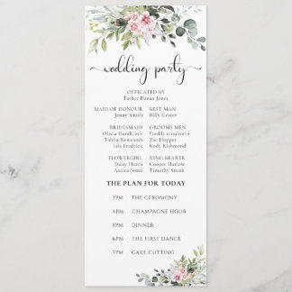 Greenery Pink Rose Wedding Program