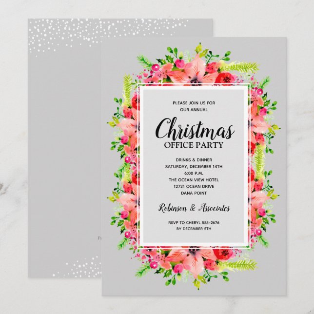 Greenery Poinsettias Floral Christmas Invitations (Front/Back)