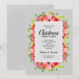 Greenery Poinsettias Floral Christmas Invitations