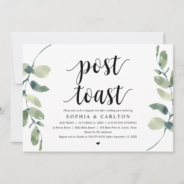 Greenery, Post Toast Wedding Party Invitation (Front)